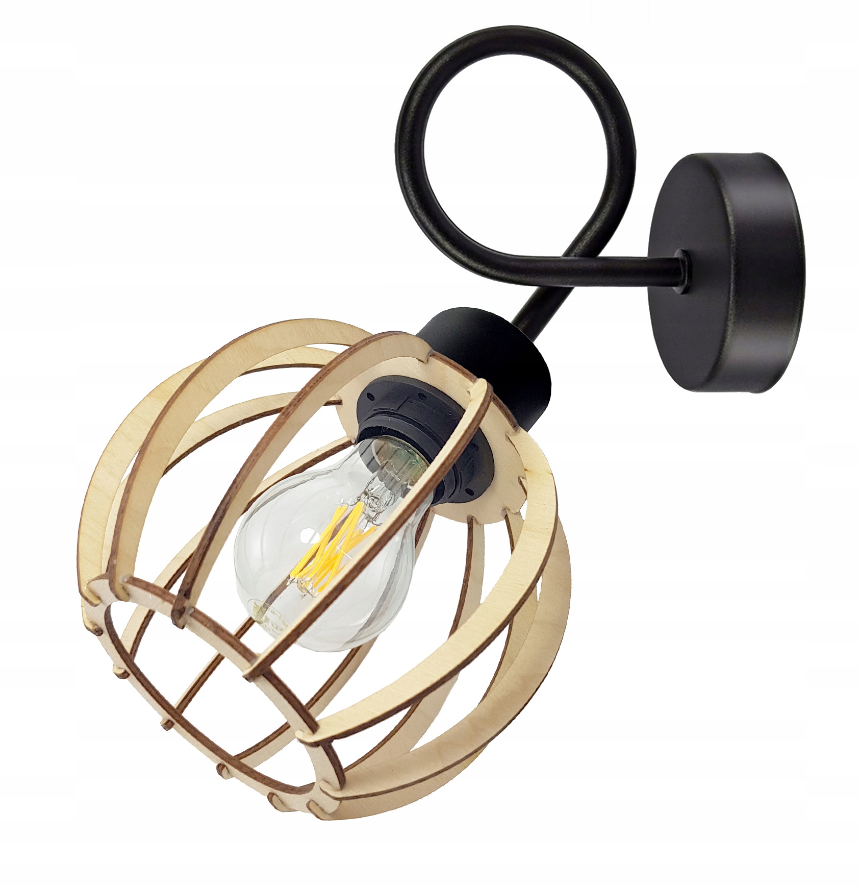 Lampa Kinkiet E27 ścienny stały loft Kula Drewno