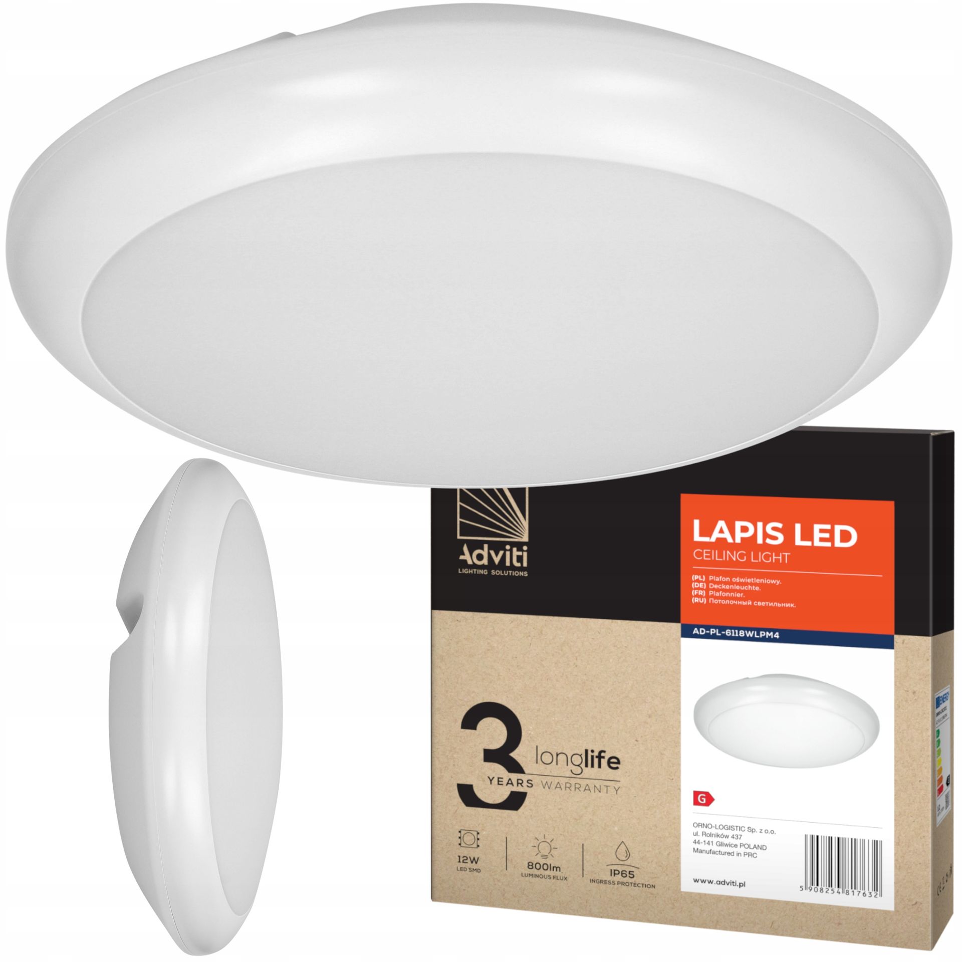 Plafon Led Panel Lampa Sufitowa Natynkowa IP65 12W