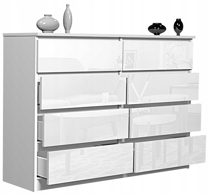 Komoda Biały Połysk York 120 8 Szuflad -producent