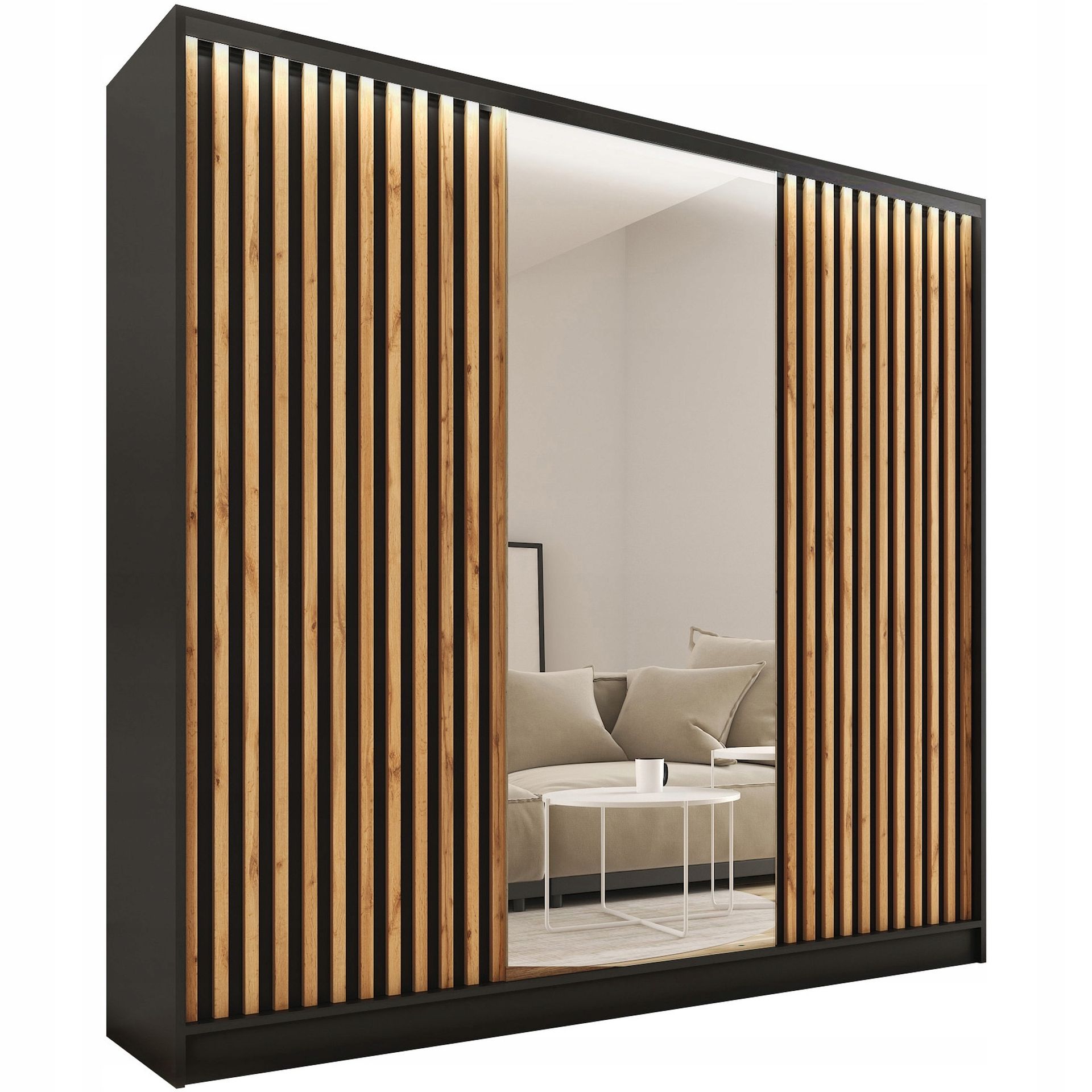 Szafa przesuwna z lustrem lamele 200 cm Loft wotan