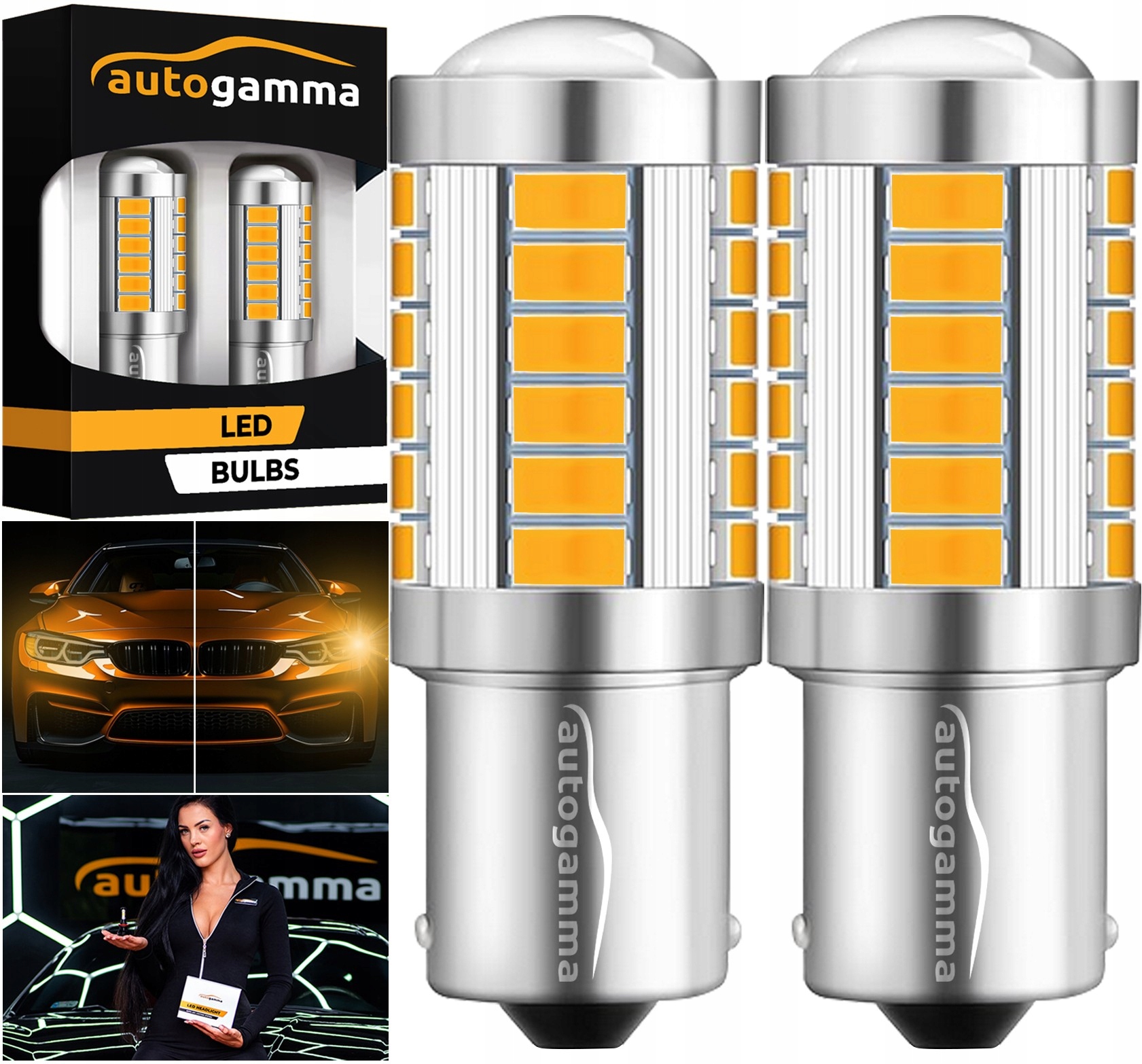 Żarówka BAU15S PY21W 33 x Led Smd Pomarańczowy Komplet 2 szt.