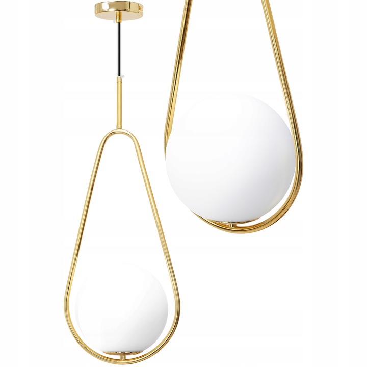 Lampa Wisząca Sufitowa Złota Biała Kula Szkło