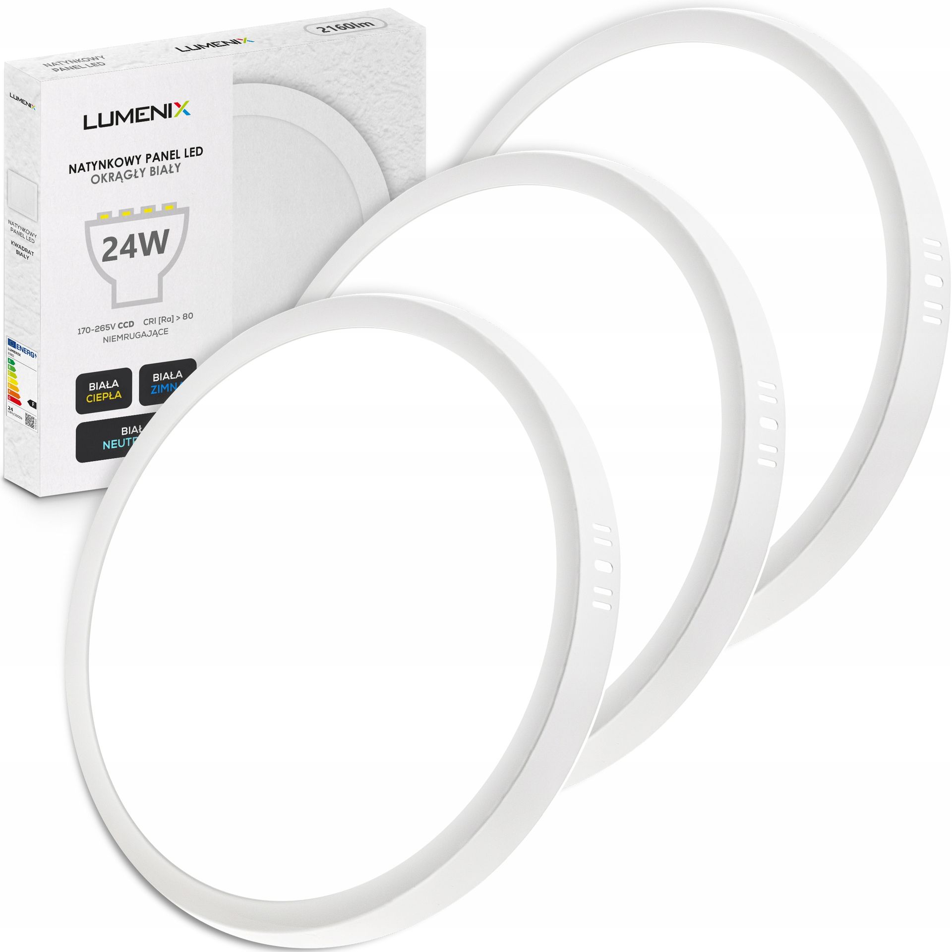 3x Panel plafon sufitowy Led Natynkowy Okrągły 24W 2160lm Niemruga CCD Slim