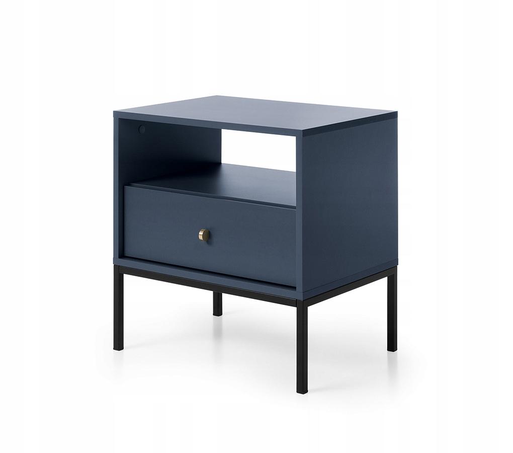 Szafka nocna z szufladą na czarnych nogach do sypialni Molly Granatowa