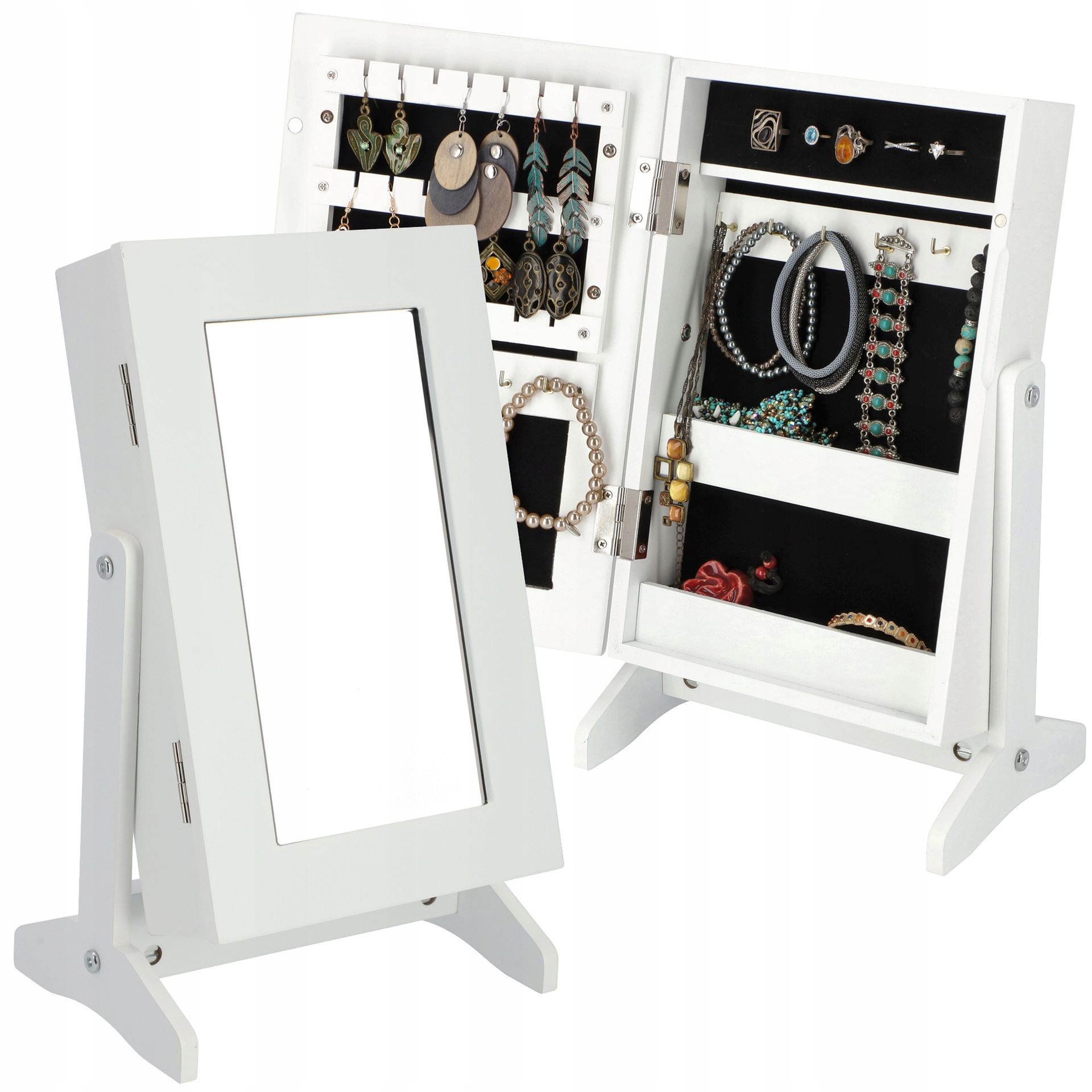 Toaletka Szafka Na Biżuterię Z Lustrem Biała Stojąca Szkatułka