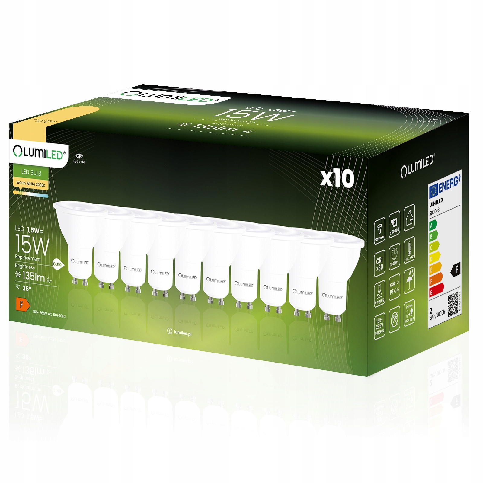 10x Żarówka Led GU10 1,5W 3000K Ciepła Biała 36° Wydajna Premium CCD