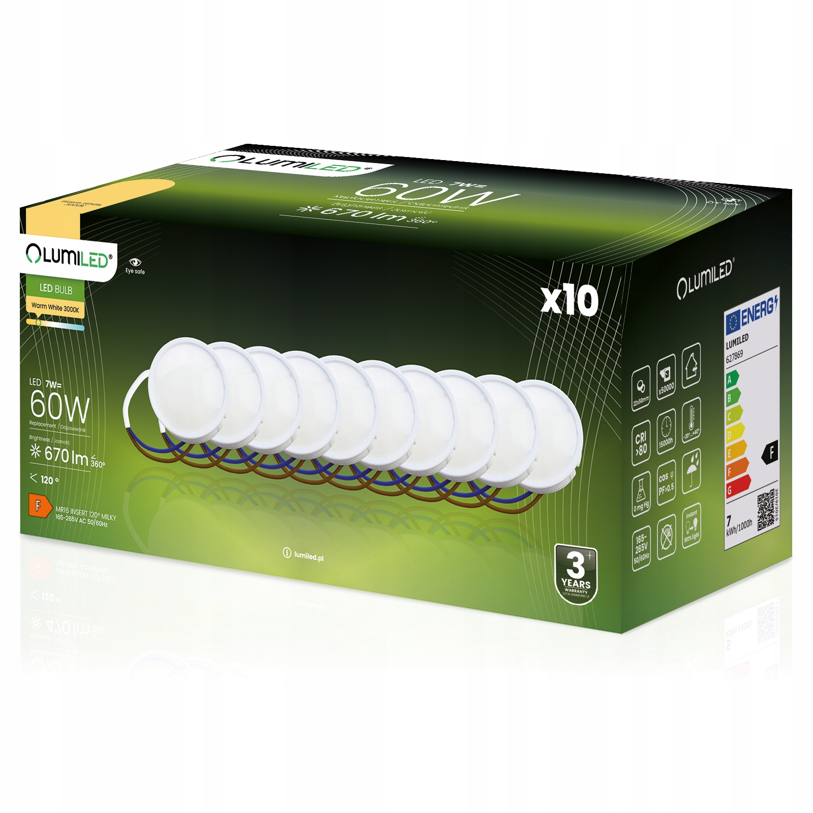 Zestaw10x Wkład Żarówka Led Insert Moduł 7W 70W 3000KCiepły Lumiled