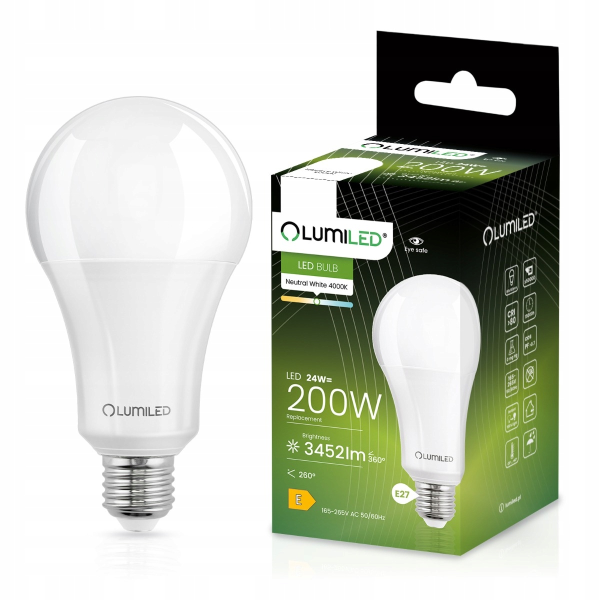 Żarówka Led E27 A95 24W 200W 3452lm 4000K Neutralna 260°