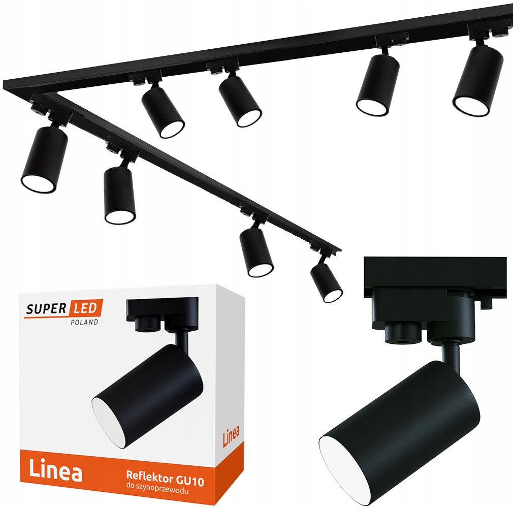Zestaw Szynoprzewód Szyna 4m 8x Lampa GU10 Led czarna