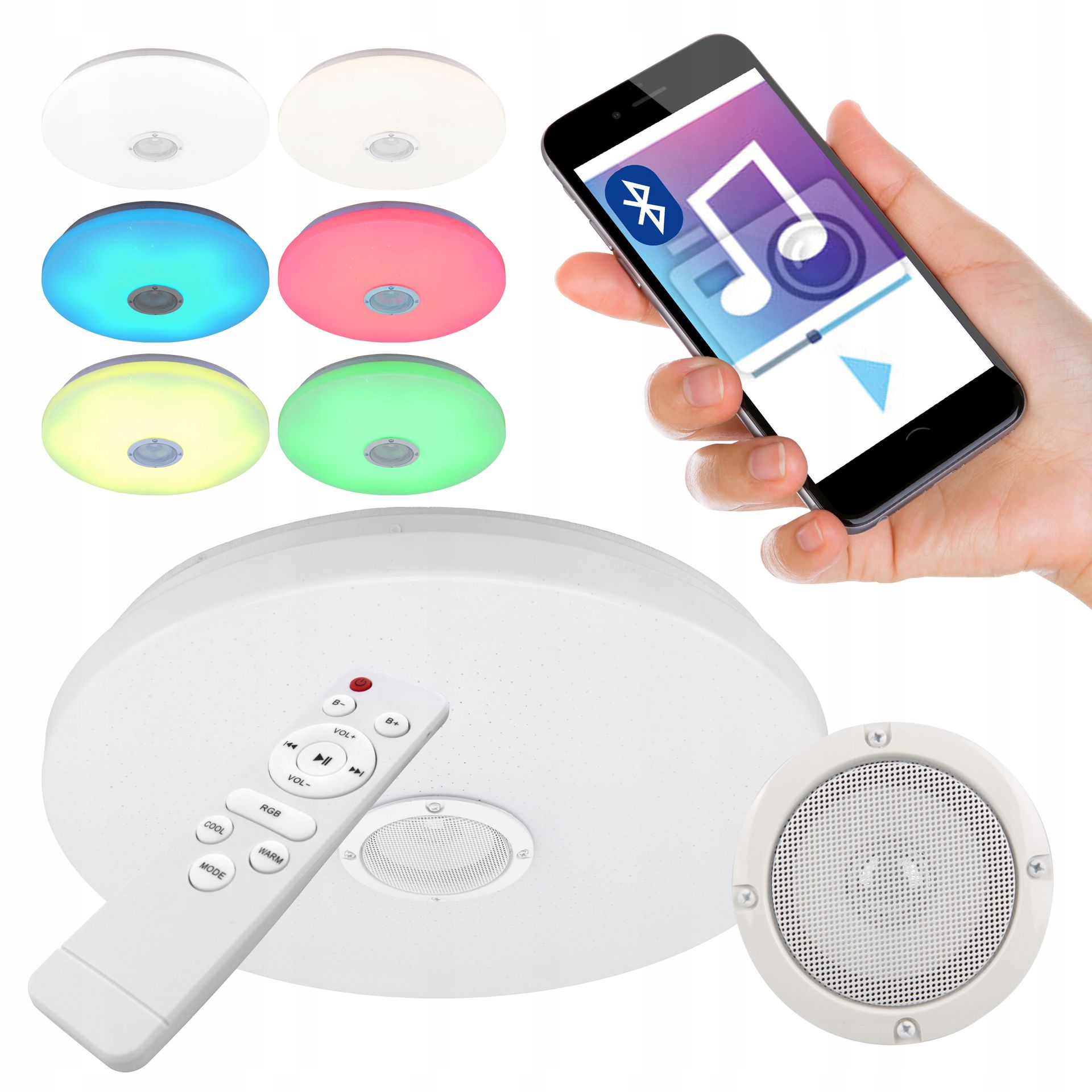 Plafon Led 48W oprawa Lampa panel Głośnik Bluetooth Rgb 40cm