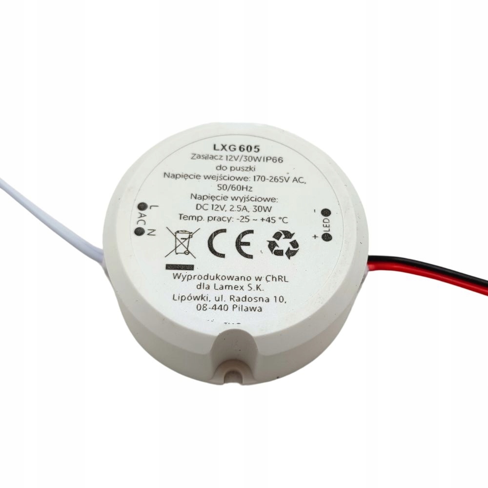 Zasilacz Led do puszki IP66 12V 2,5A 30W dopuszkowy