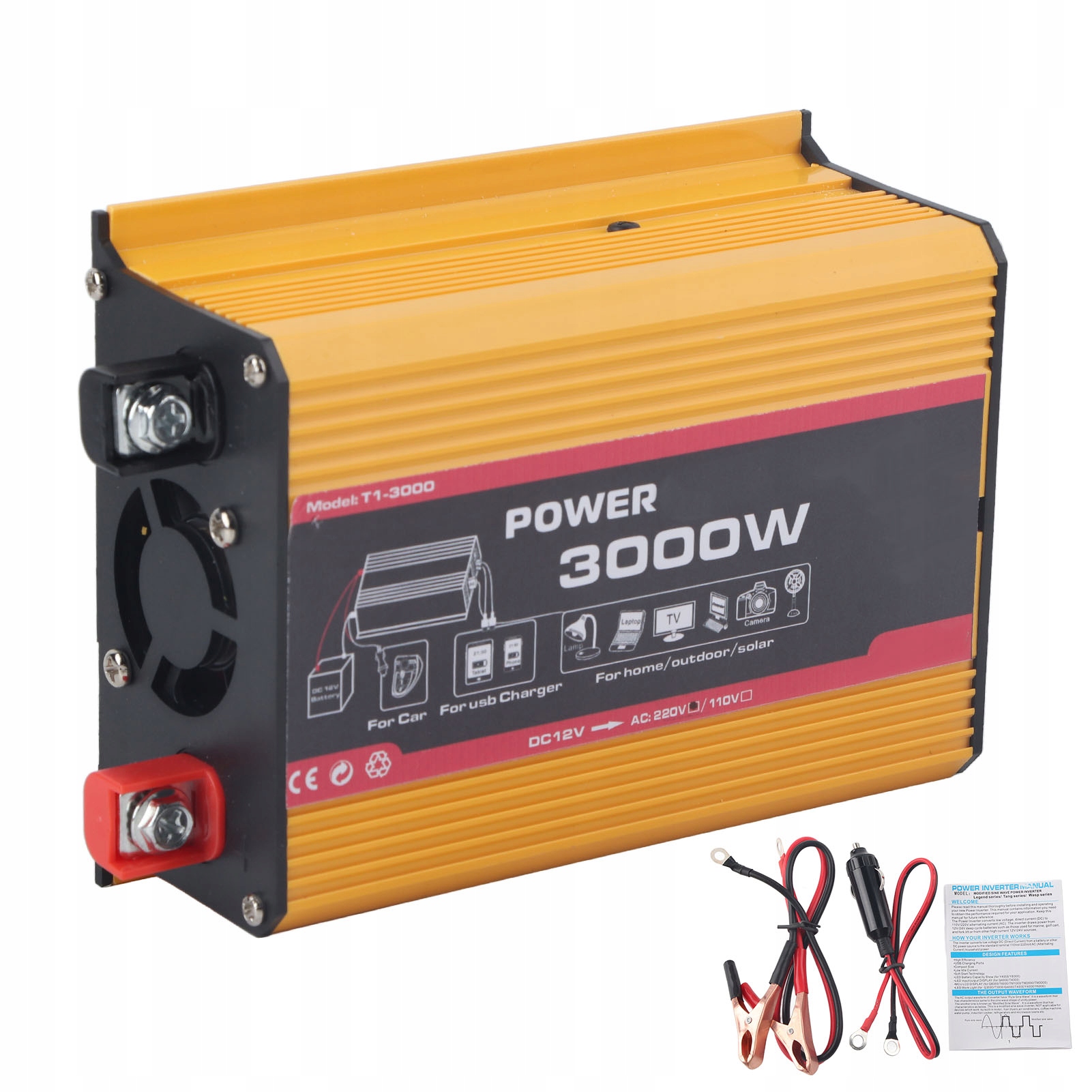 3000W Falownik Samochodowy 12V 220V Usb