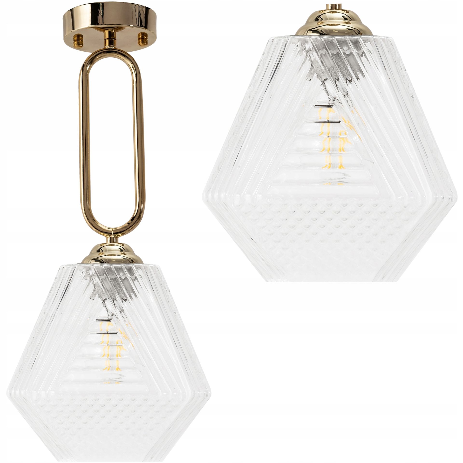 Lampa Wisząca Sufitowa E27 Szklana Retro Gold