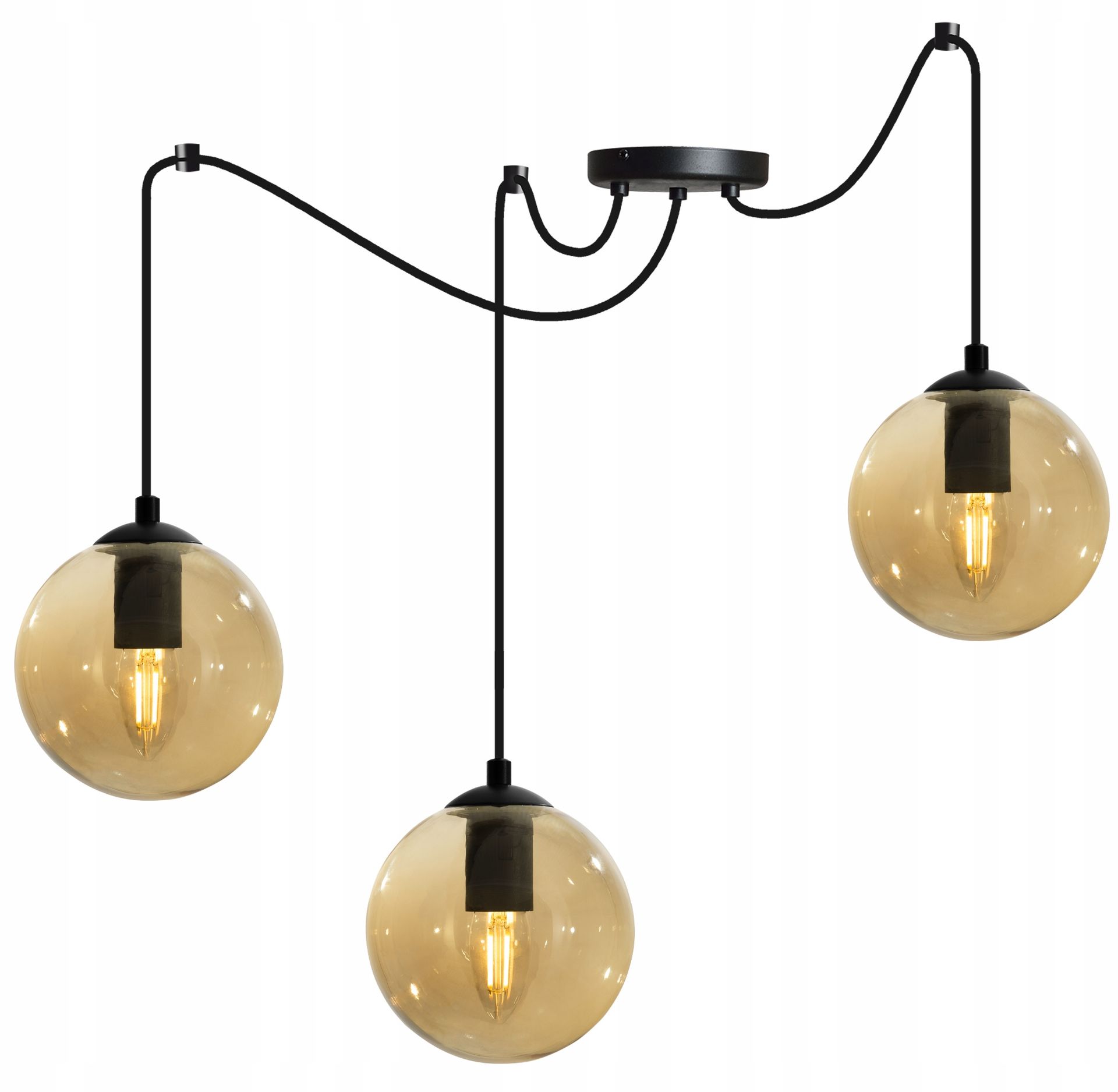 Lampa Sufitowa Wisząca Żyrandol Potrójna Szklana Kula Pająk Loft Nowoczesny