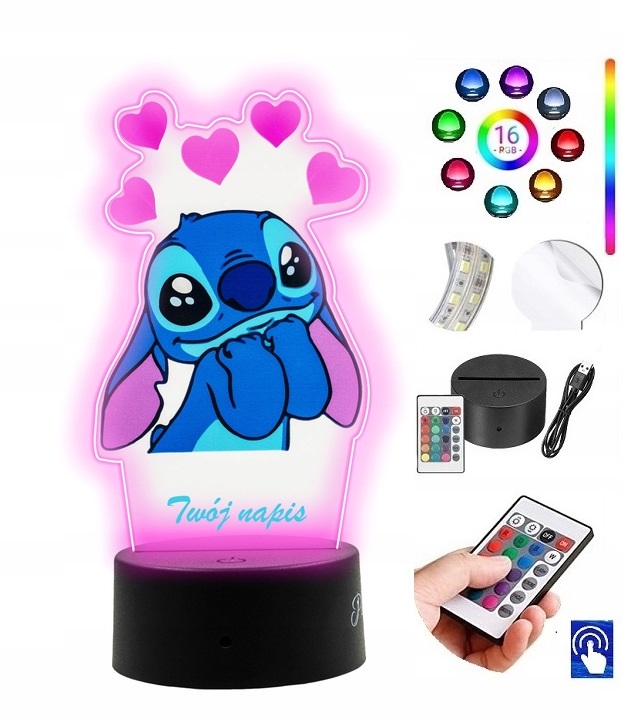 Lampka na biurko Uv Lilo i Stich 16kol Led Plexido