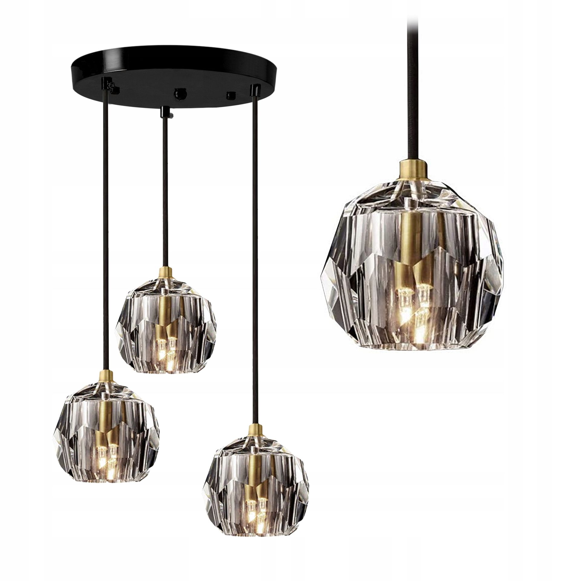 Lampa Wisząca Metalowa Okrągła Kryształowa Glamour