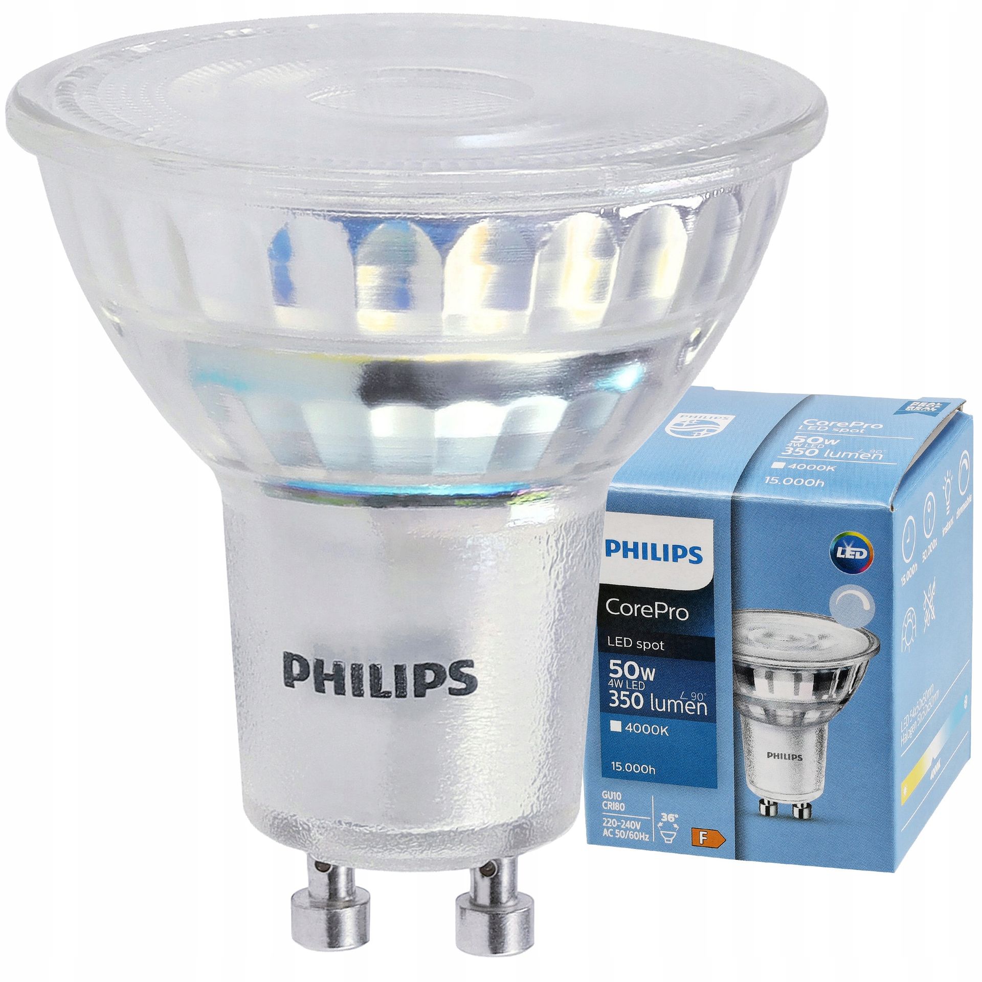 Żarówka Led GU10 Philips 4W 350lm 36° 4000K Corepro Premium Ściemniana