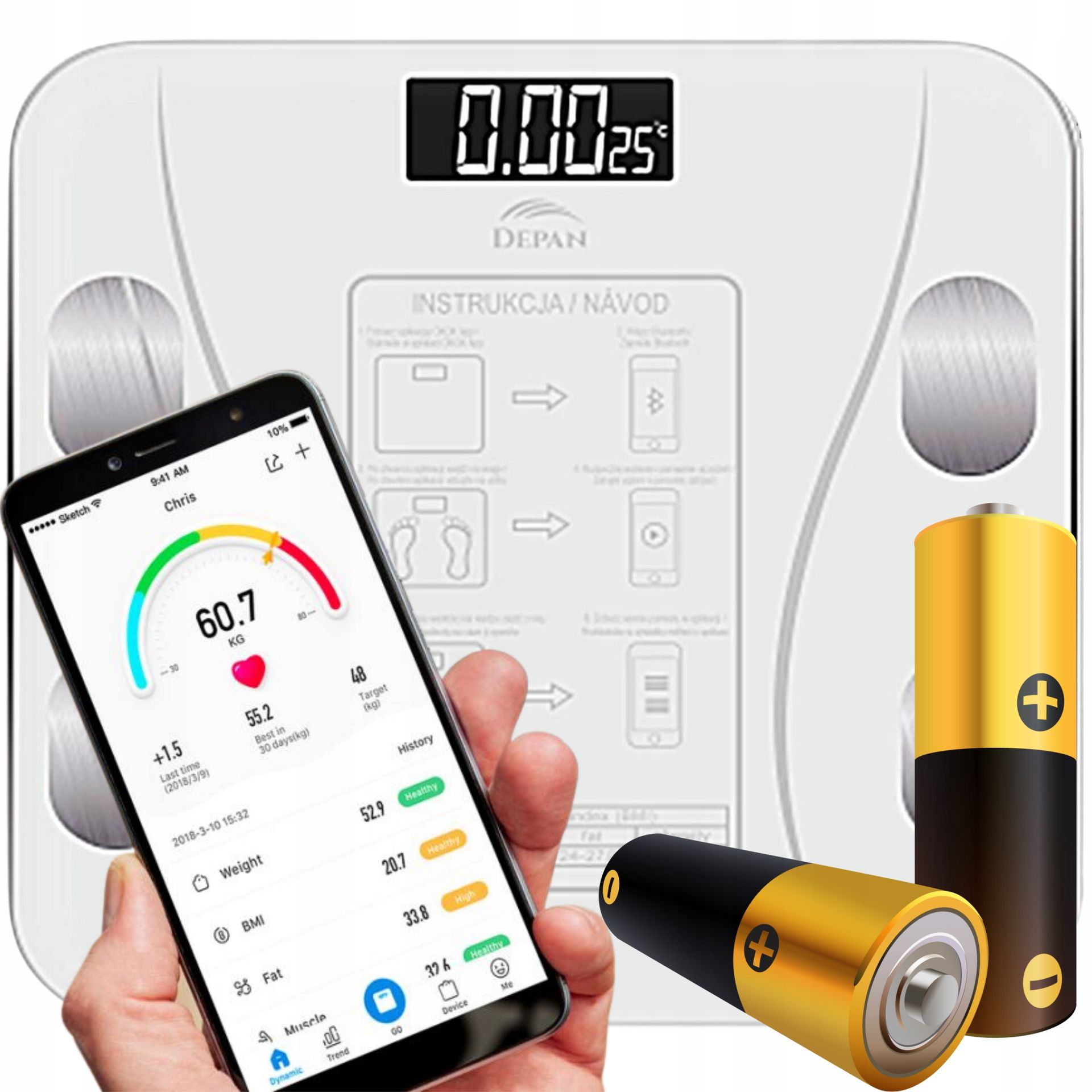 Waga Łazienkowa Analityczna Slim 180KG Smart+ 17w1