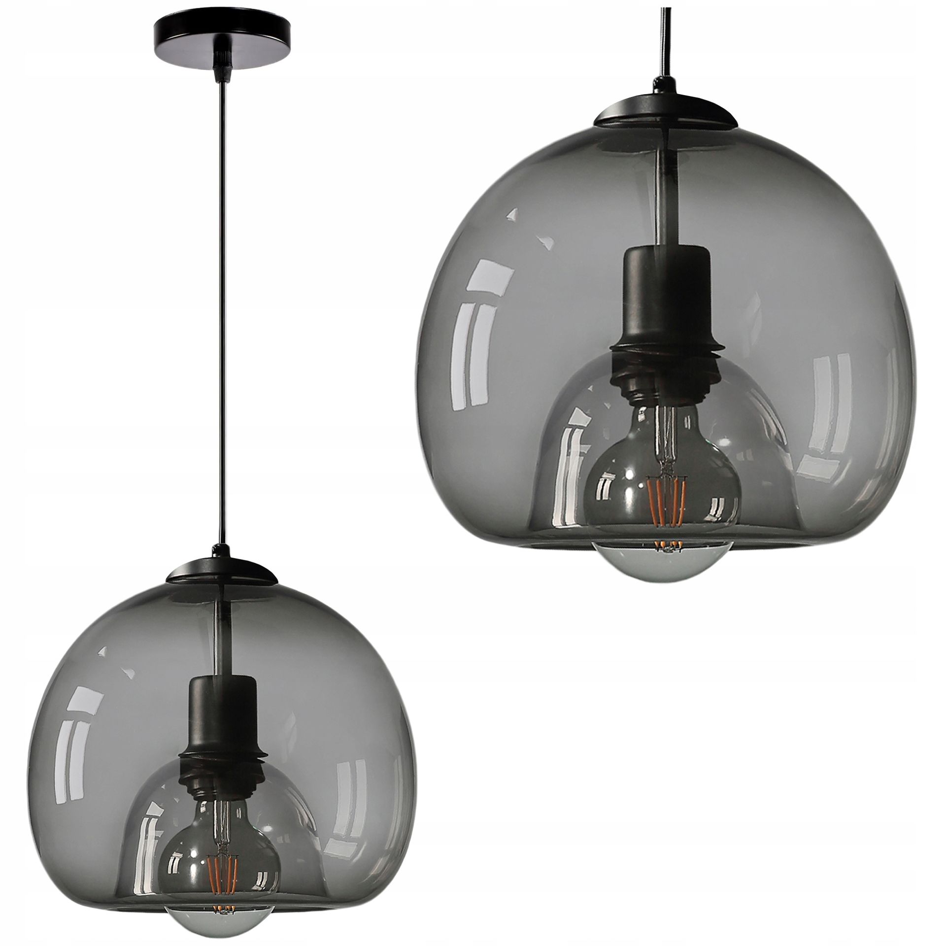Lampa Wisząca Sufitowa Żyrandol E27 Szklana Szara