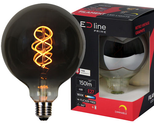 E27 G125 Led 4W 1800K Filament Retro Edison Kula Grafit Ściemnialna