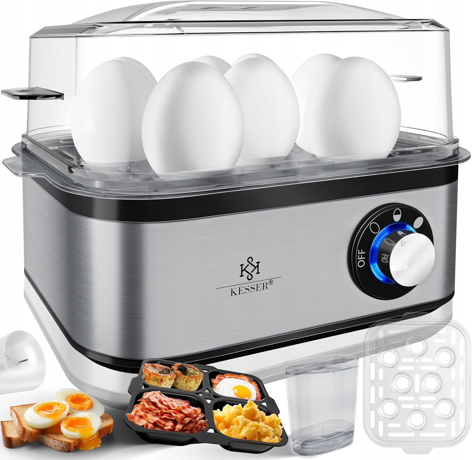 Kesser Elektryczny jajowar na 1 do 8 jajek, ze stali nierdzewnej, 500 W