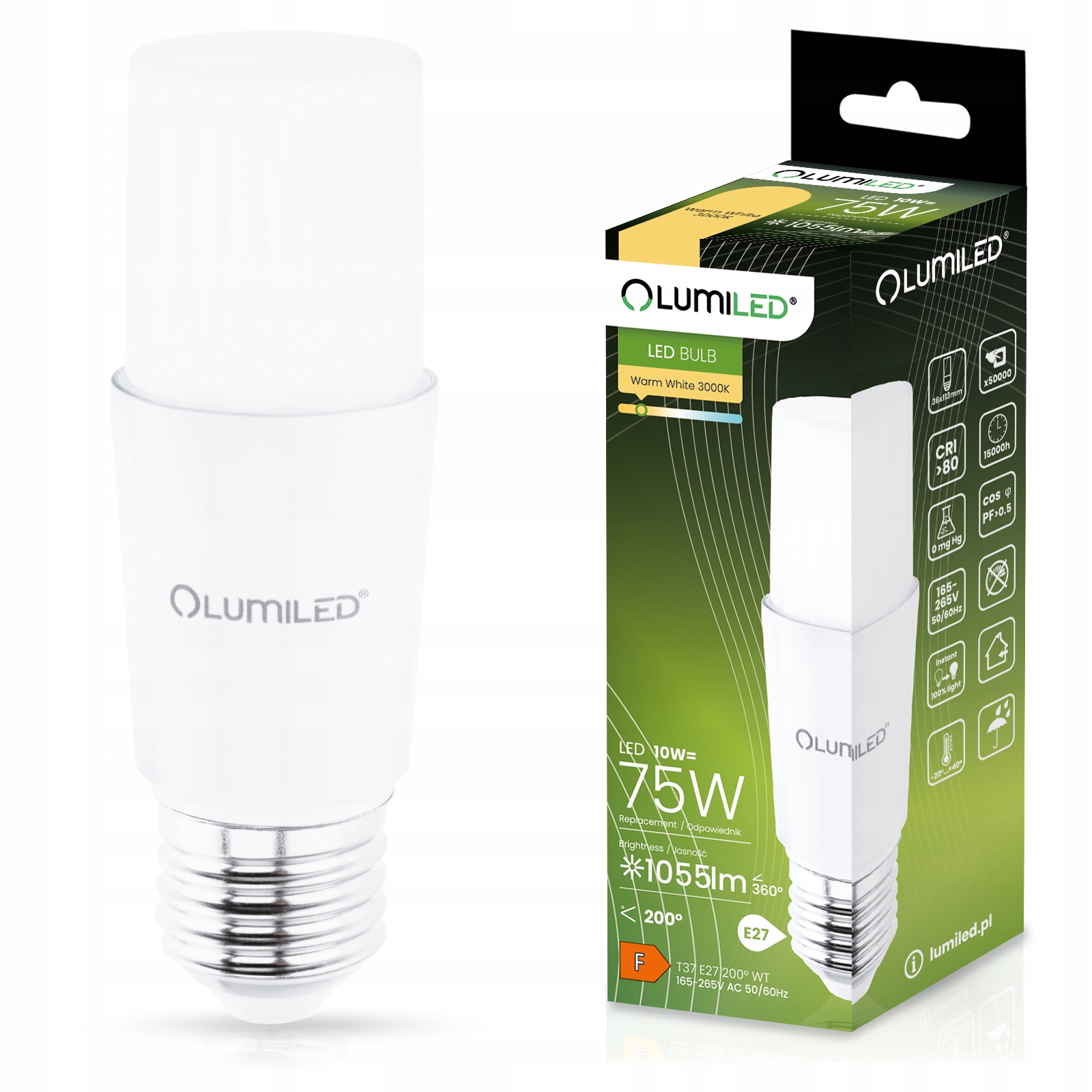 Żarówka Led Stick E27 10W =75W 3000K Ciepła 1055LM Tubularna CCD
