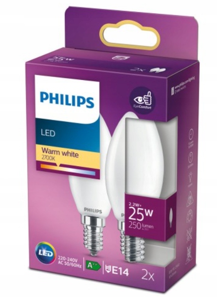 Philips Żarówki Led E14 2.2W 250lm 2700K 2 szt.