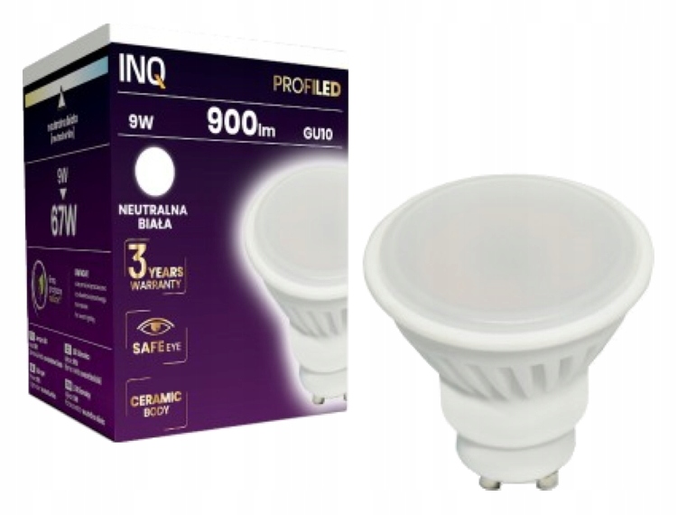 Żarówka Inq GU10 Led 9W 900lm 4000K porcelanowa neutralna