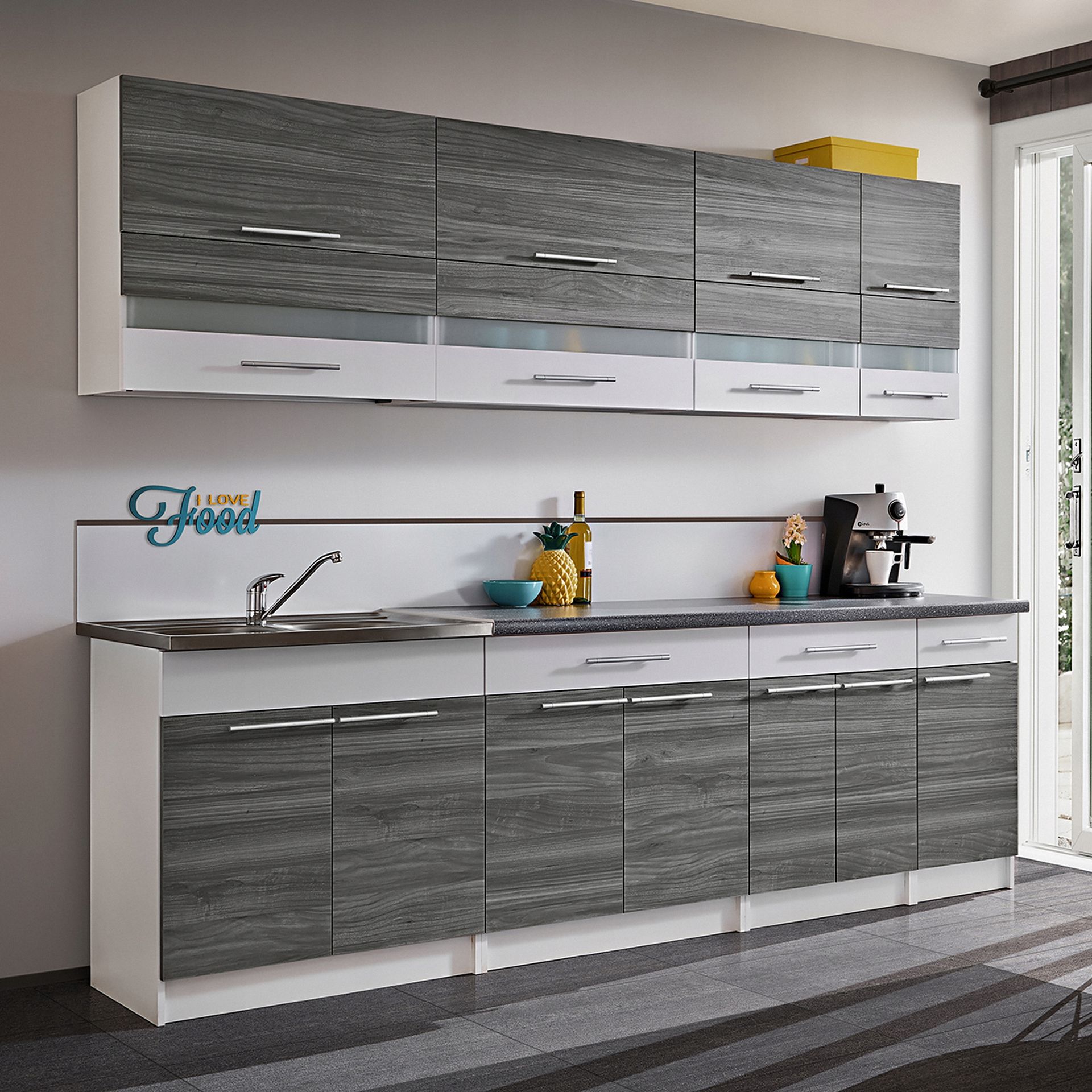 Meble kuchenne z Blatem 2,6 m Edek 1 Glamour Wood Biały [M1]