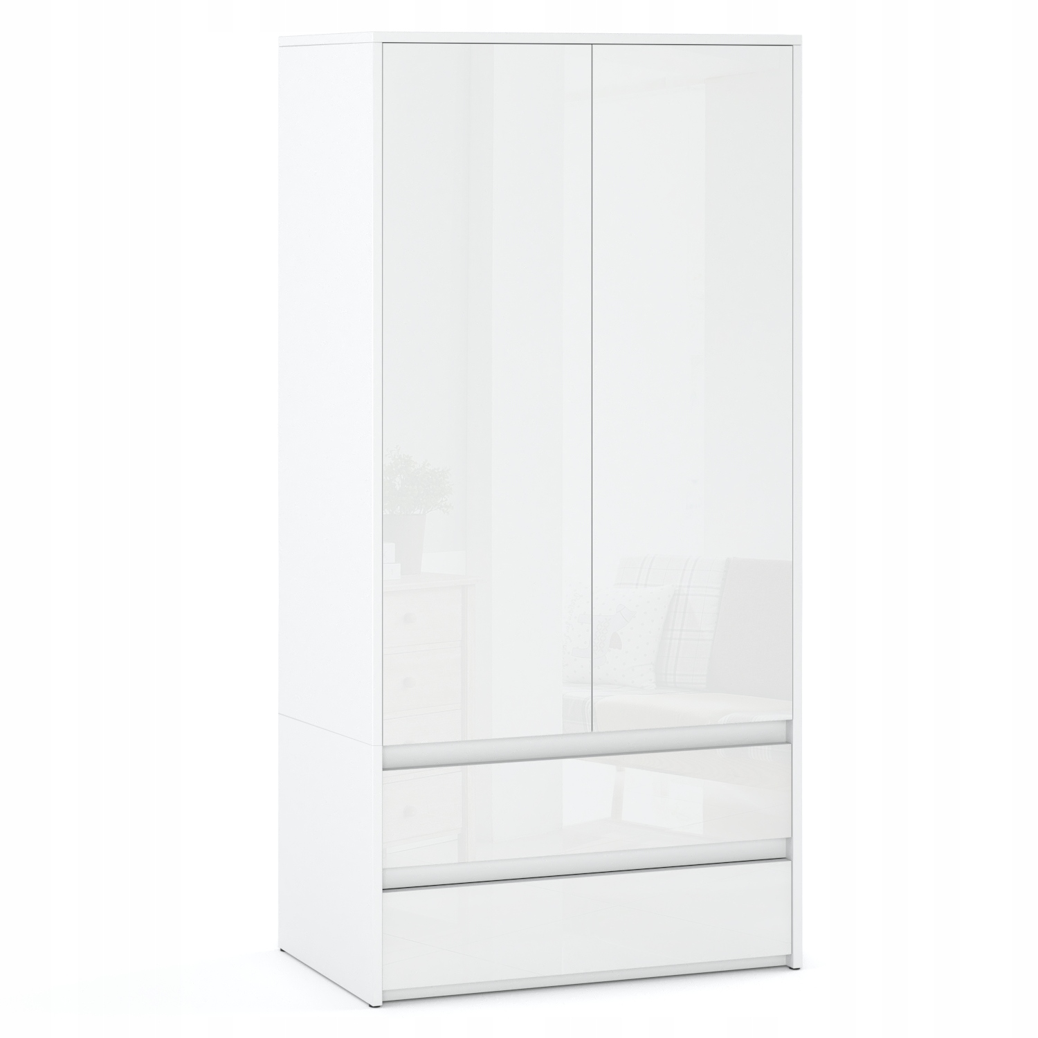Szafa Garderoba 90CM 2D2SZ Biały Wysoki Połysk