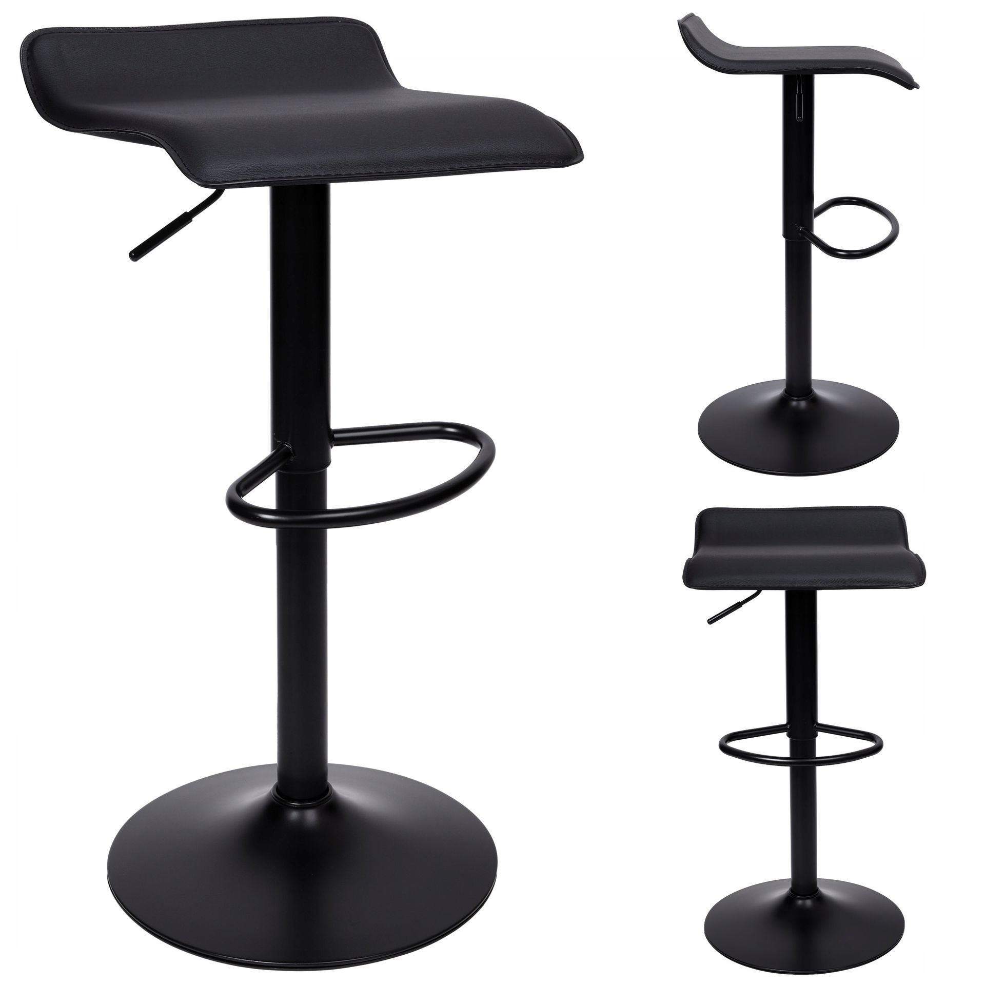 Krzesło Hoker Barowy Obrotowy Regulowany Loft Czarne Metalowe Ekoskóra Bar