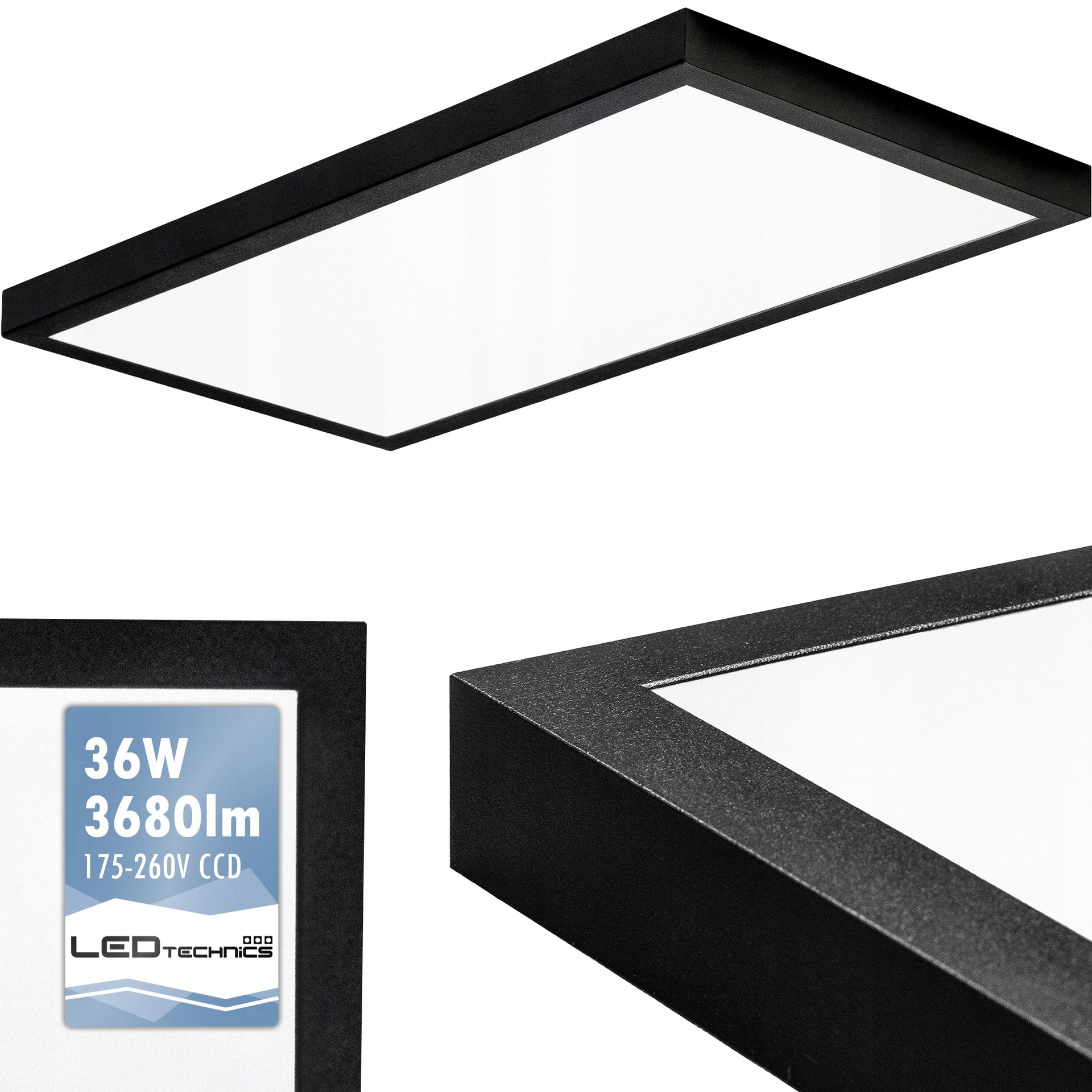 Panel plafon Led Oprawa 60x30cm 36W Natynkowy sufitowy Czarny CCD
