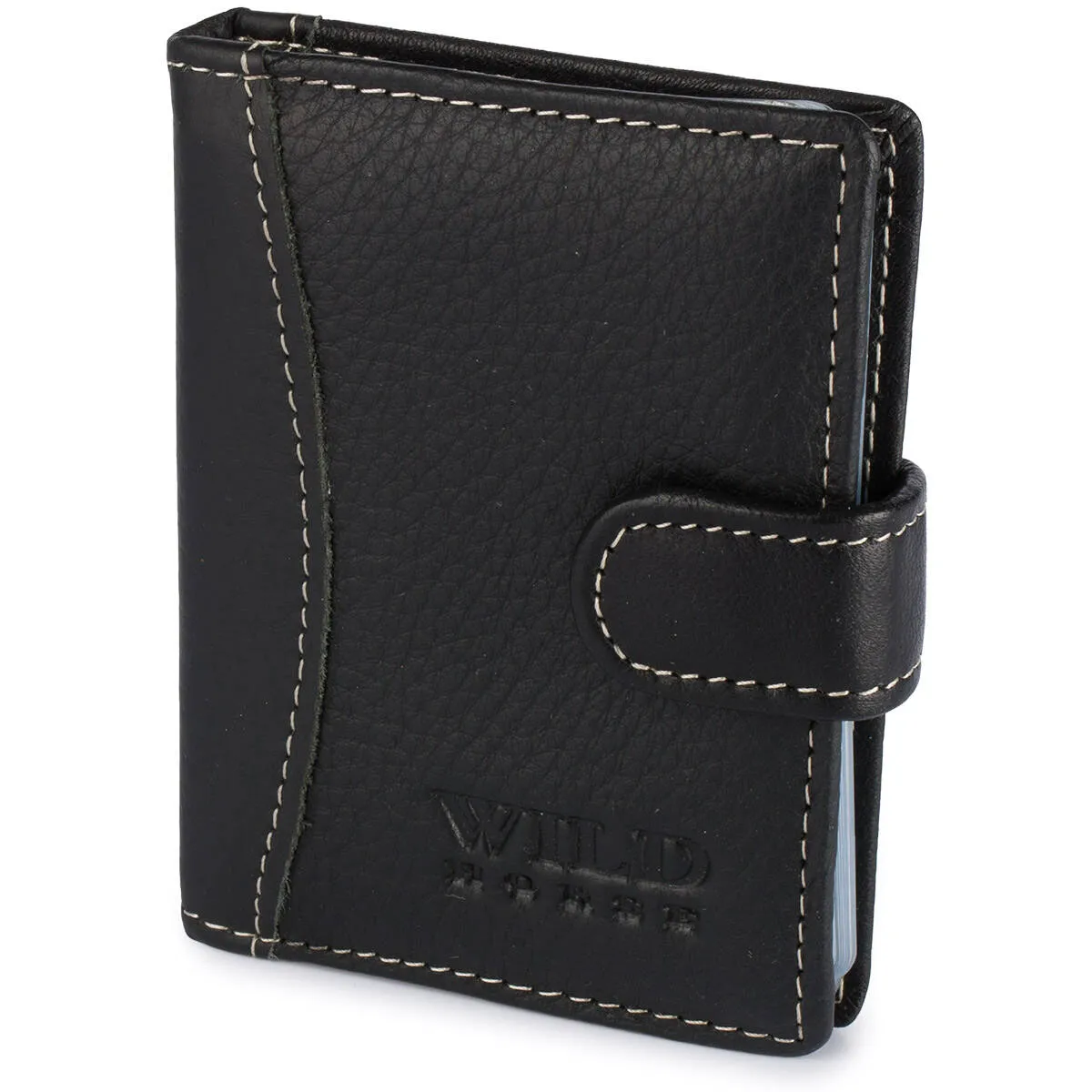 Męski portfel skórzany wizytownik Wild Horse 24 czarny z białymi akcentami • SKLEP PREMIUM ✓ • Kup teraz, zapłać za 30 dni | RATY 0% | GRATIS WYSYŁKA | ZWROT DO 365 DNI