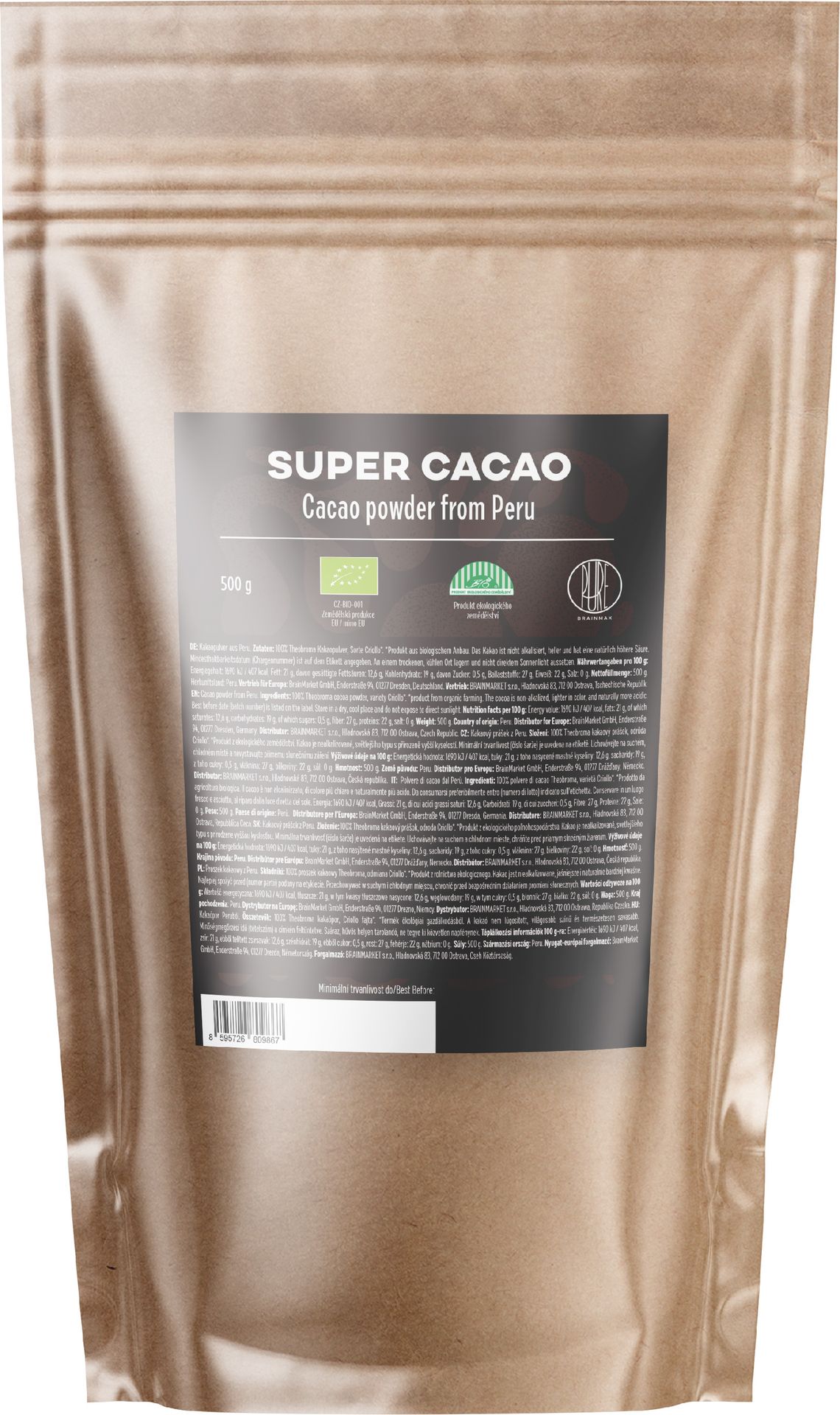 BrainMax Pure Super kakao z Peru, BIO Waga: 500 g