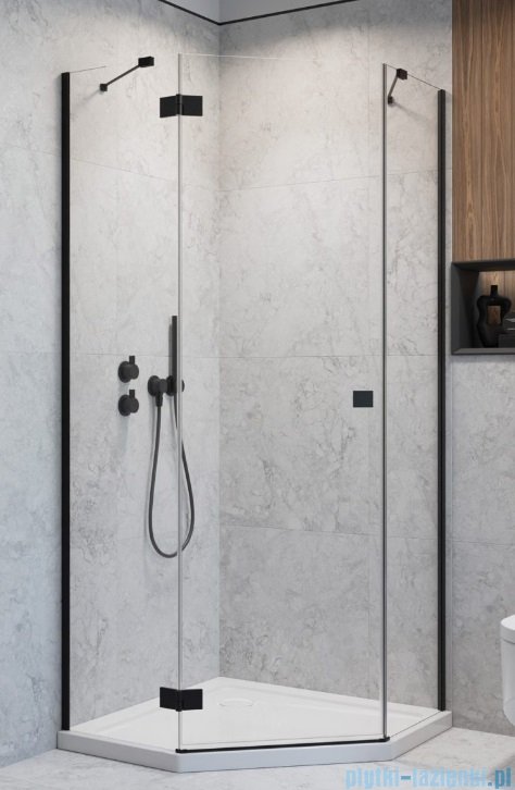 Radaway Essenza 8 Black Ptj kabina pięciokątna 80x90cm lewa czarny mat/szkło przejrzyste 10490000-54-01L/10490400-01-01