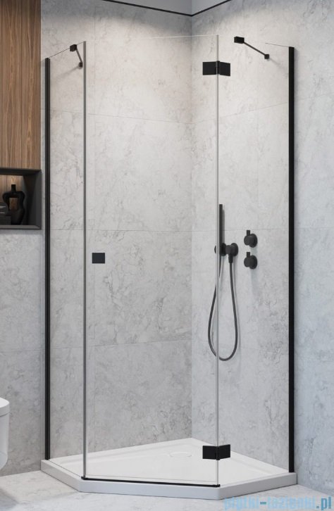 Radaway Essenza 8 Black Ptj kabina pięciokątna 90x100cm prawa czarny mat/szkło przejrzyste 10490000-54-01R/10490700-01-01