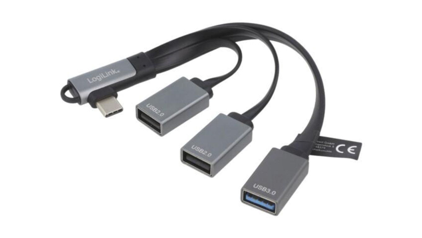 UA0361 Hub USB, USB A gniazdo x3, USB C wtyk kątowy, USB 2.0, USB 3.2
