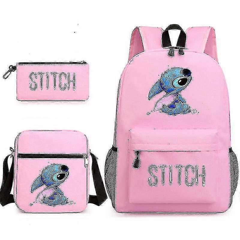 Lilo Stitch Plecak Trzyczęściowy zestaw Tornister Dziecięcy Dla Chłopca Dziewczynki Gift_y Różowy