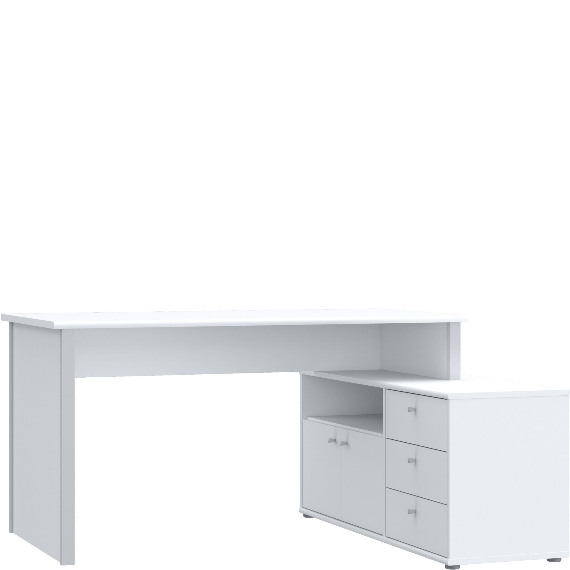 Białe Biurko Narożne z Komodą TEMPRA2 T2KB231L-C734 Lewe Forte Biały, Szary