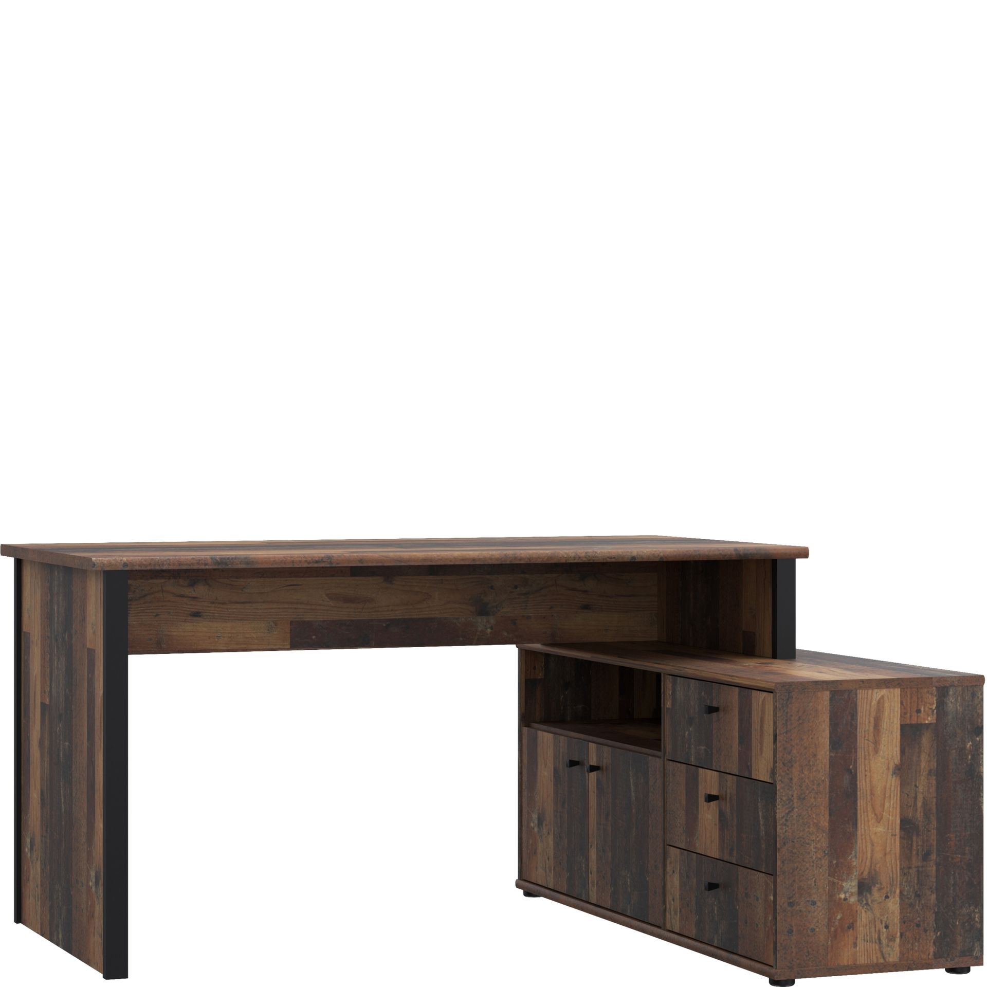 Biurko Narożne z Komodą TEMPRA2 T2KB231L-M800 Lewe Forte Old-Wood Vintage, Czarny