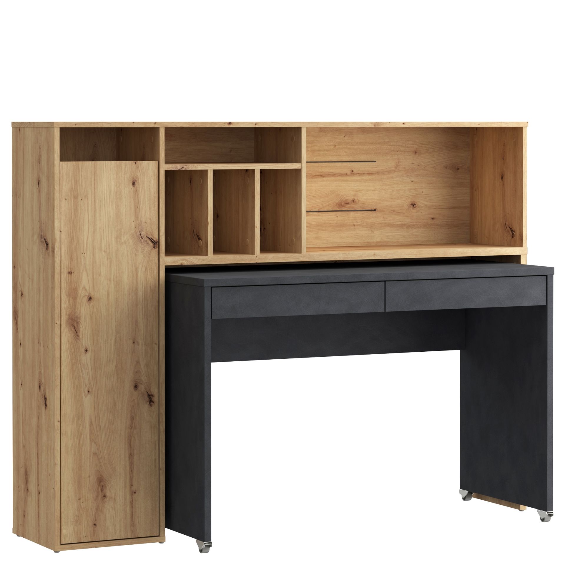 Biurko na Kółkach z Regałem Trynidad EGRB331L-C982A Lewe Dąb Artisan / Beton Forte Dąb Artisan, Beton Matera