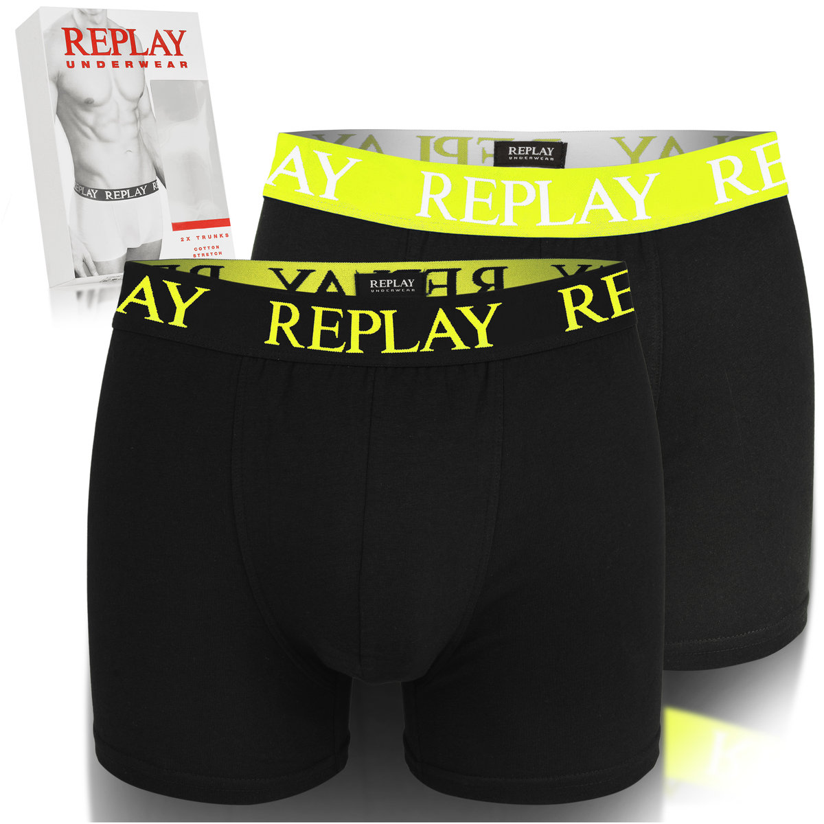 Replay Bokserki Męskie Majtki 2 sztuki Bawełna Czarne Kolor Logo Roz. XL