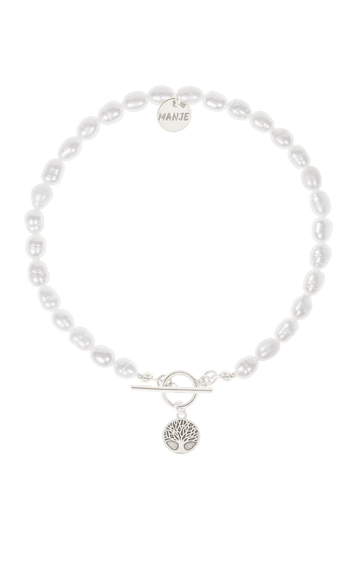Bransoletka z pereł ze srebrnym grawerowanym drzewkiem 19 cm