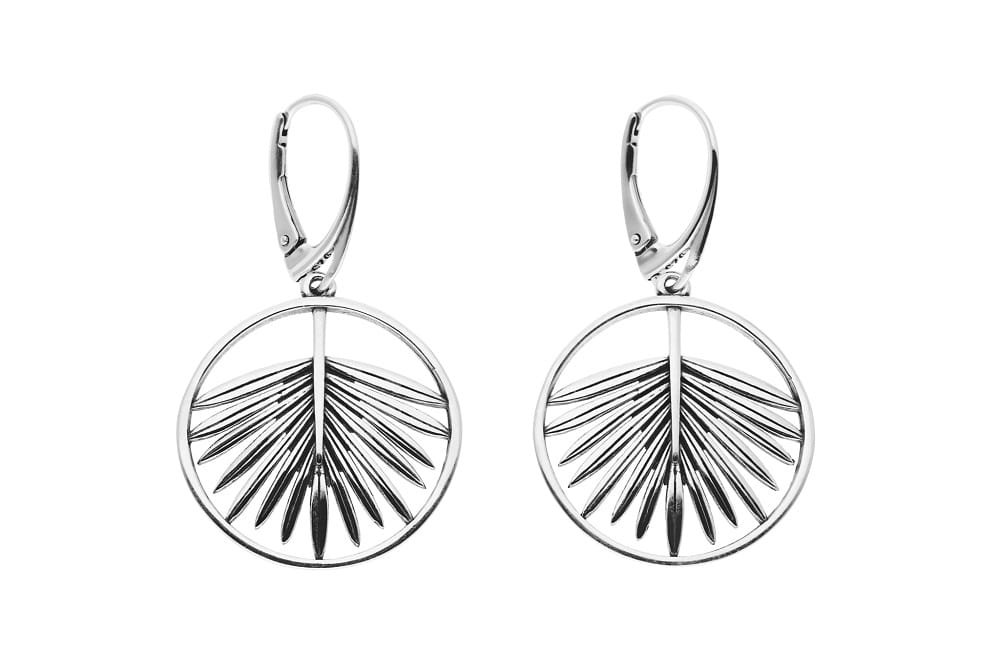 Srebrne kolczyki okrągłe ze wzorem liścia liść srebro pr925