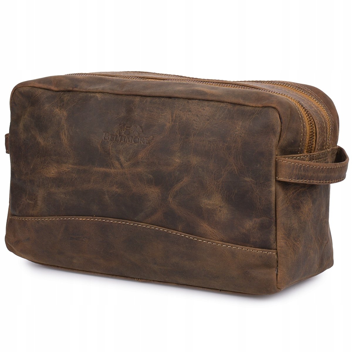 Kosmetyczka Saszetka Skórzana Duża Podróżna Elegancka Vintage Brązowa