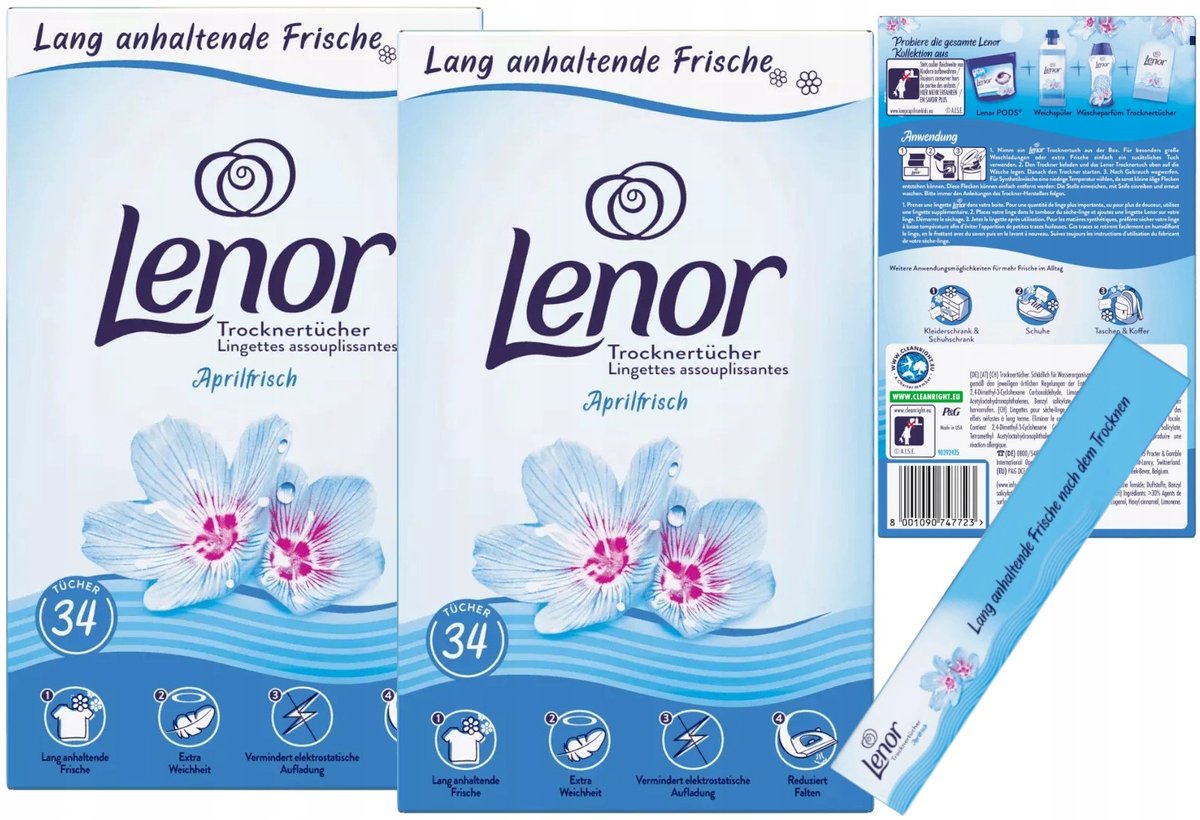 LENOR Chusteczki Zapachowe do Suszarki Szuflady Ubrań Pachnące DE 2x34 szt