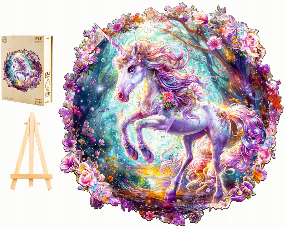 PUZZLE DREWNIANE BAJKOWY JEDNOROŻEC 280 ELEMENTÓW W DREWNIANYM PUDEŁKU