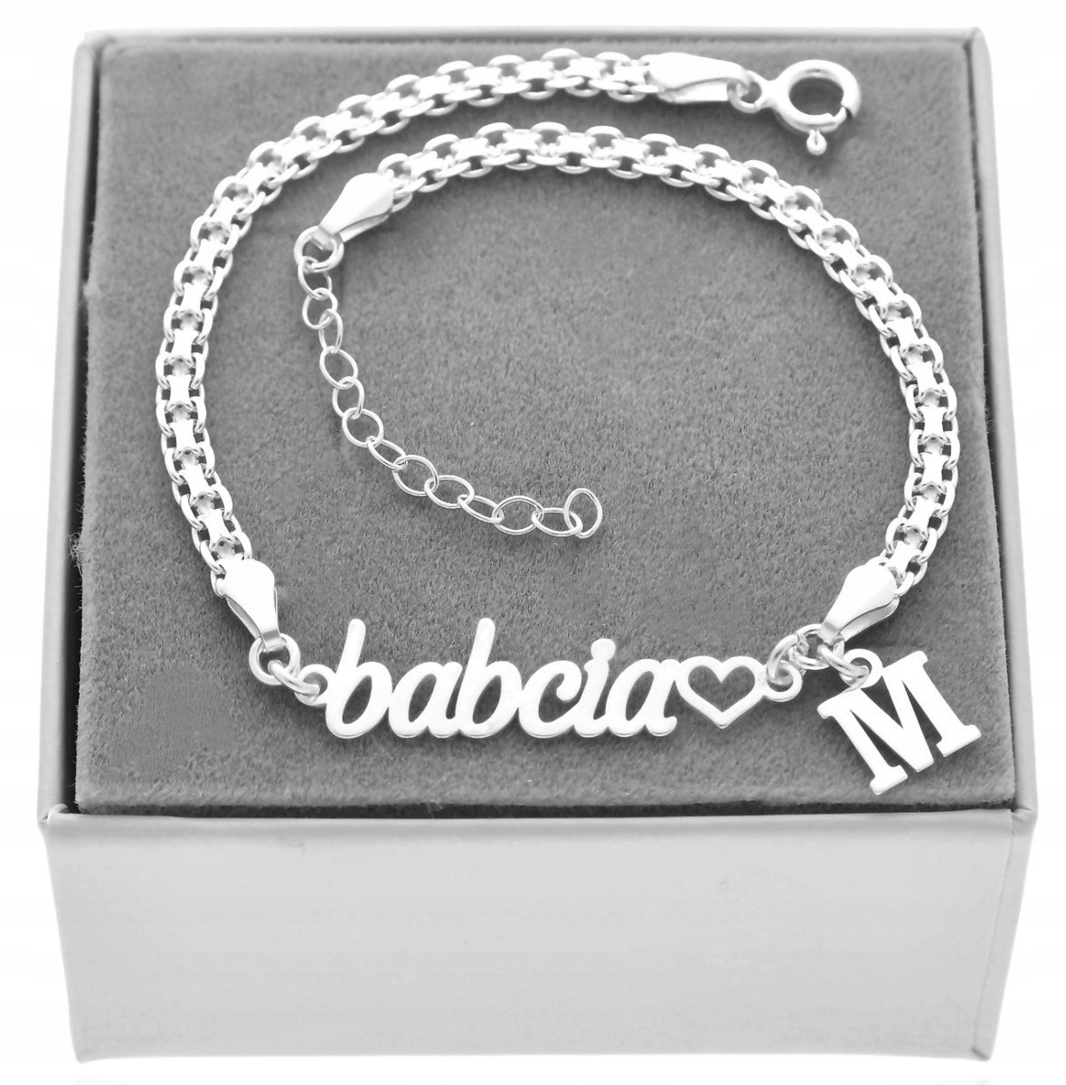 Srebrna szeroka bransoletka elegancka DZIEŃ BABCI literka srebro 925