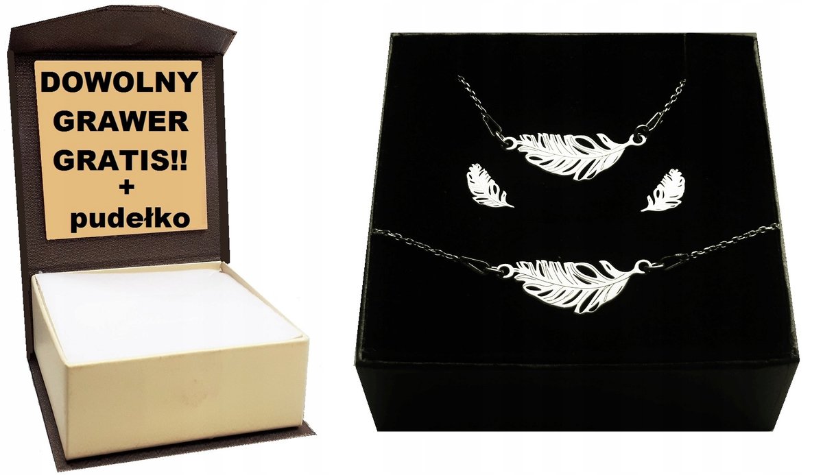 Komplet srebrny 925 PIÓRKA elegance komunia GRAWER