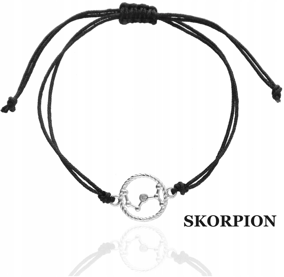 SREBRNA bransoletka sznurkowa konstelacja SKORPION znak zodiaku 925 kolory